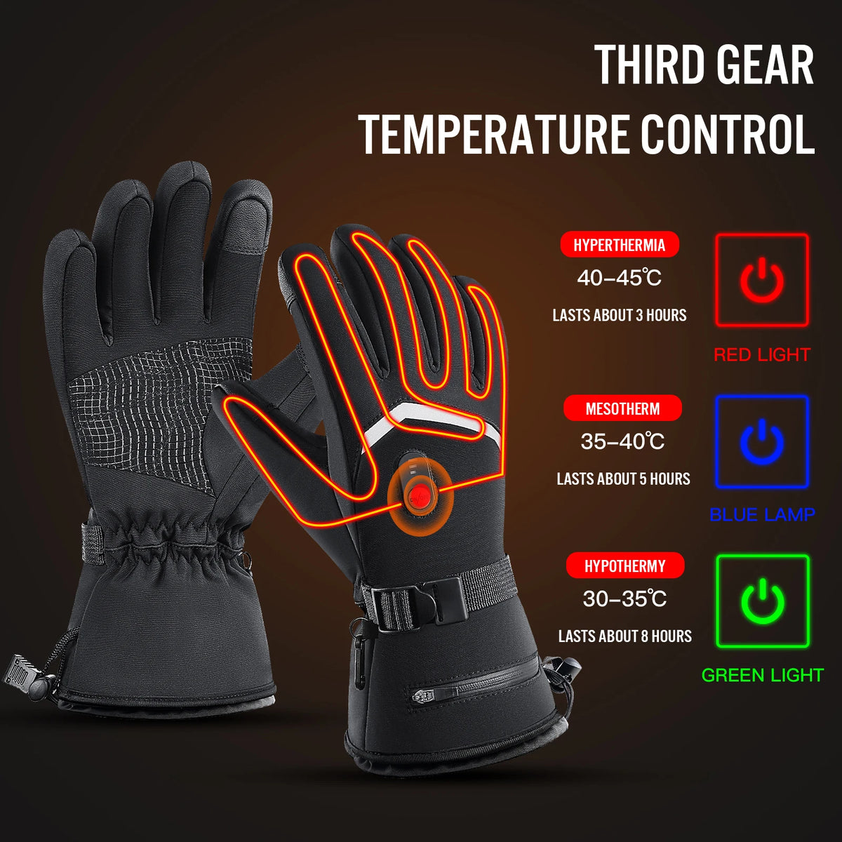 Heated Waterproof Ski Gloves