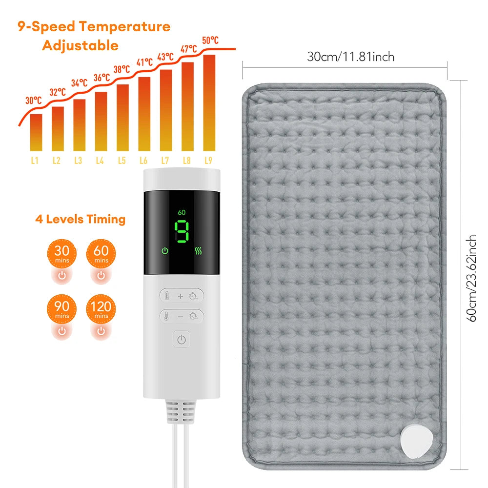 Large Electric Heating Pad with Timer, 24 x 12 in