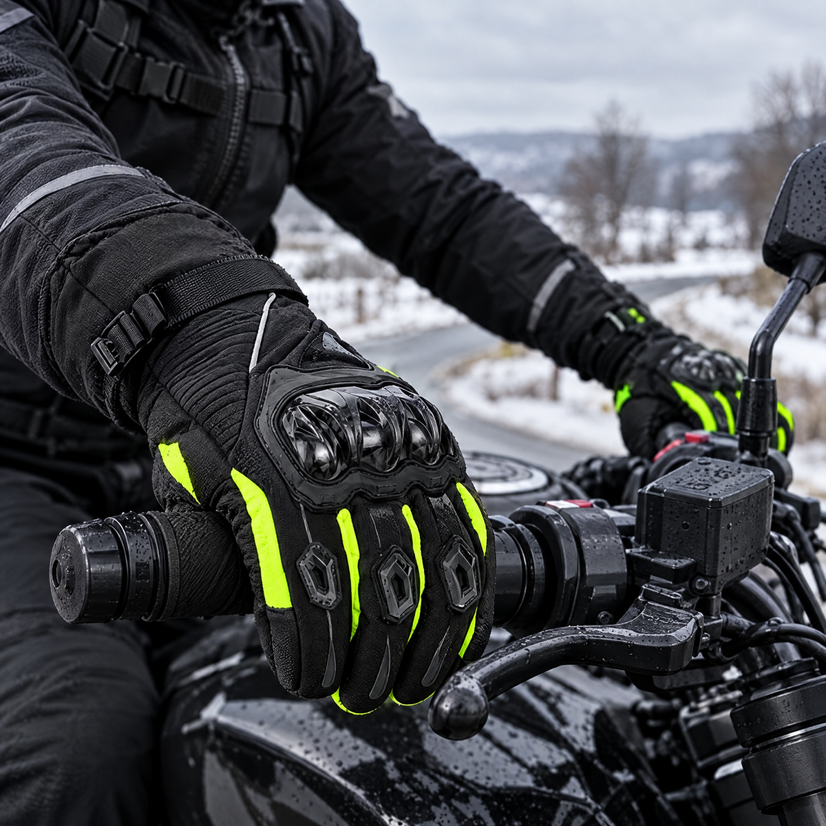 Winter Motorcycle Gloves in use