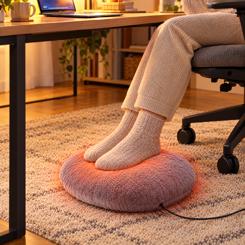 USB Heated Foot Warmer Mat in use